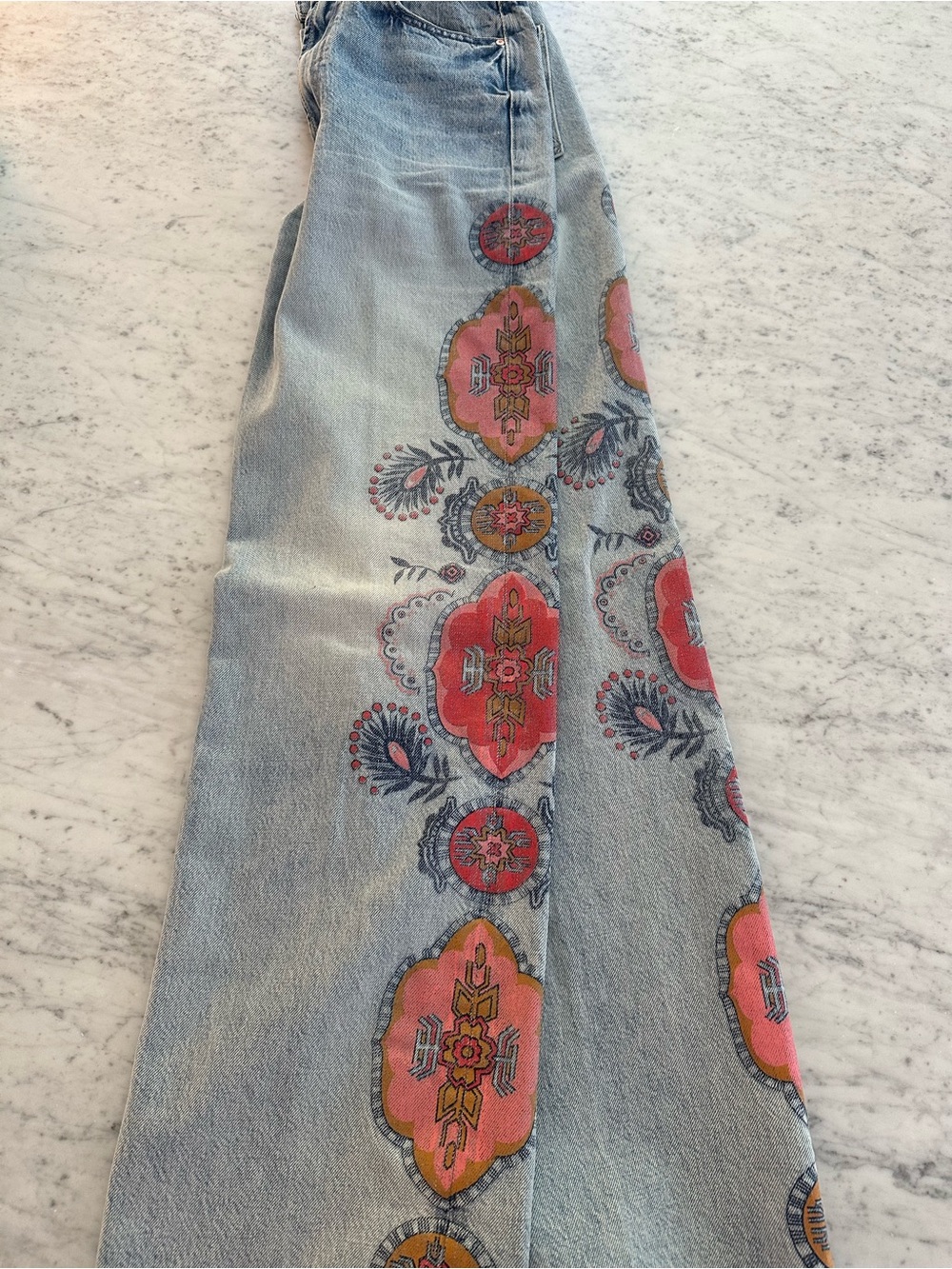 Mother denim jeans The Maven Sneak Embroidery-Print Wide-Leg Jeans